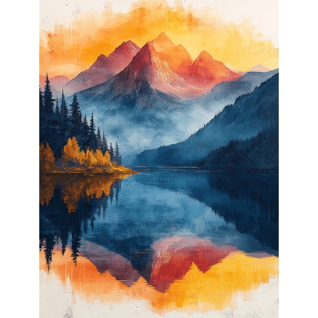 Qisvanset Framed Canvas Wall Art 12x16 Inch Bold Colorful Mountain Lake Modern Scenic Art
