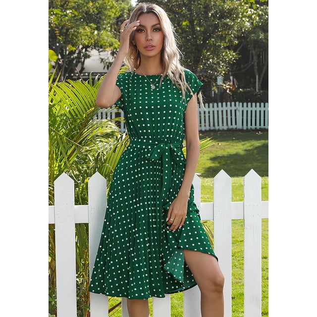 Vestido de verano plisado para mujer, vestido de verano sin mangas con escote en V y lunares