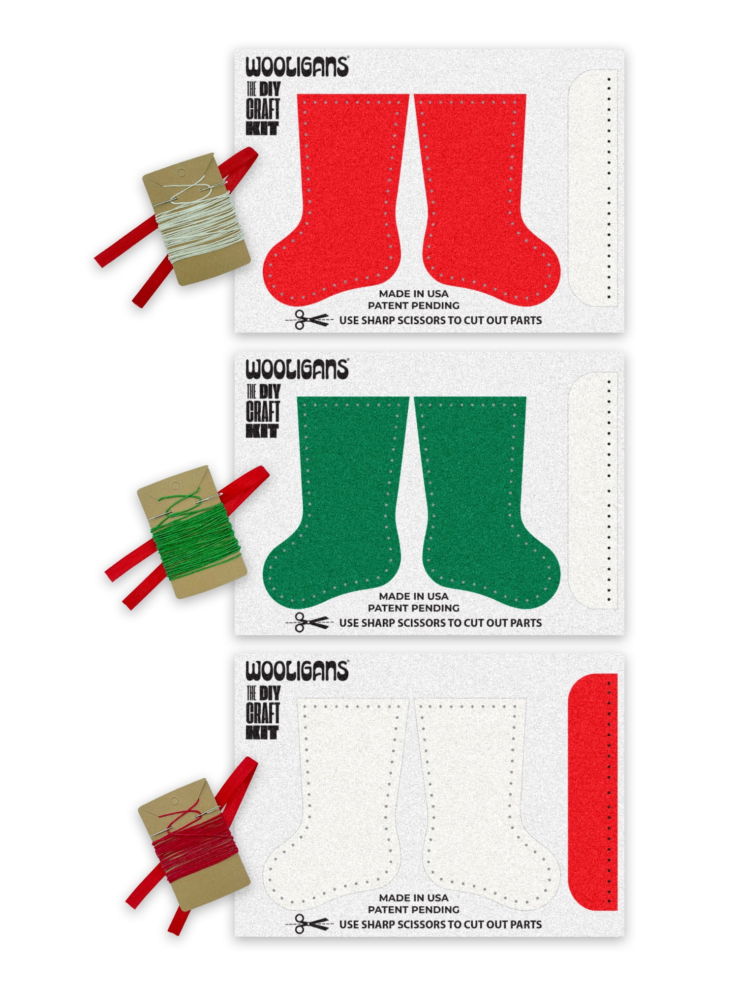 WOOLIGANS 3-Pack Mini Sock Cut & Sew Craft Kit