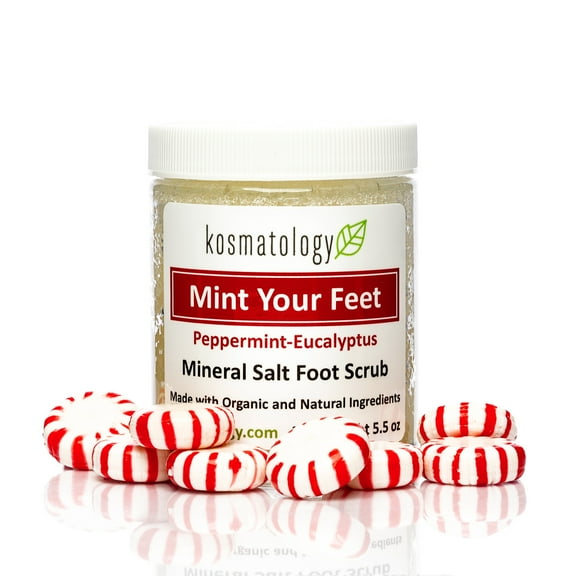 Kosmatology® Mint Your Feet Mineral Foot Scrub – Peppermint Eucalyptus Exfoliating Scrub with Dead Sea Salt & Organic Oils | Softens Rough Feet & Heels | Non-Toxic, Vegan, Cruelty-Free – 5.5 oz