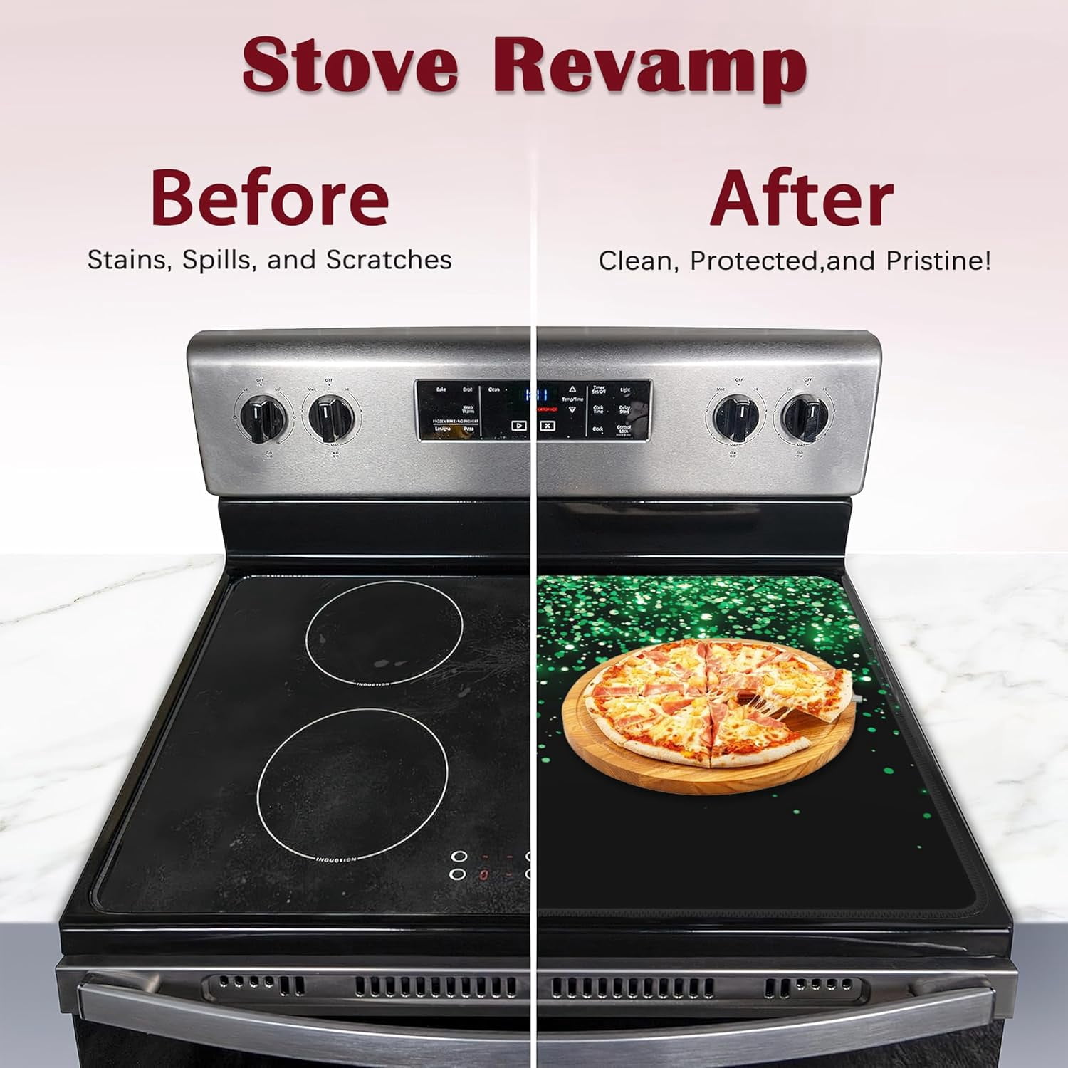 Green Glitter Stove Top Cover for Electric, Glass Ceramic Stove Cover, Heat Resistant Flat Stovetop Protector, Dish Drying Mats for Kitchen
