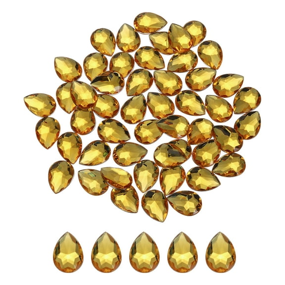Uxcell 50PCS Flat Back Acrylic Teardrop Gems 18x25mm Artificial Rhinestones for DIY Crafts Bead Golden