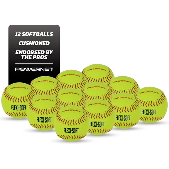 PowerNet Flexi-Soft Softballs, 12, 11-Inch Padded Balls, Portable Softball Pitching & Batting Practice Equipment Soft Balls