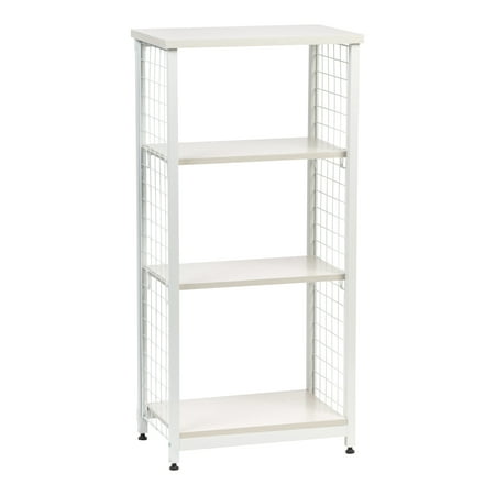 Mesh Shelf - IRIS 3-Tier Open Mesh Metal and Wood Shelf, Off White