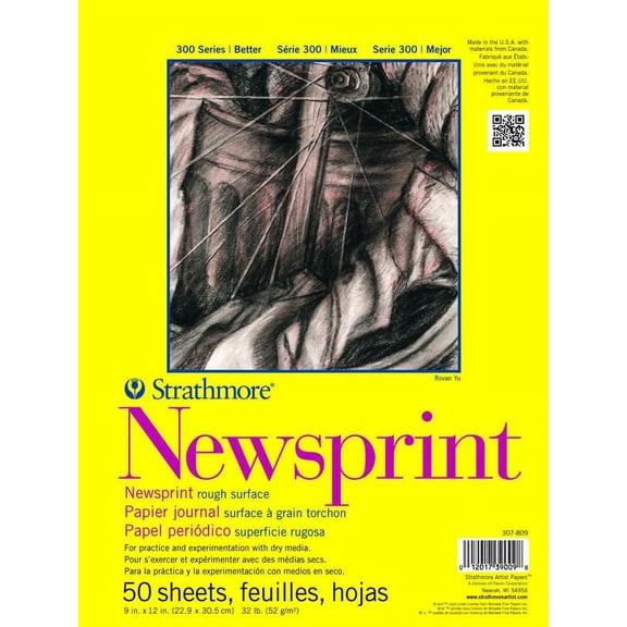 Strathmore 300 Tape Binding Heavy Weight Newsprint Pad, 32 lb, 9 X 12 in, 50 Sheets