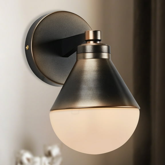 Modern Bronze Vanity Light, Wall-Mounted Sconce with Semi Globe Glass Shade, Hand-polished Wall light, Single indoor Sconce Beside Mirror, for Bathroom, Bedroom, Living Room, Entryway, Hallway