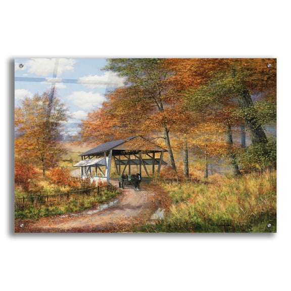 Epic Art 'Covered Bridge' by Bill Makinson, Acrylic Glass Wall Art, 36"x24"