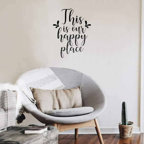 Autocollant Mural en Vinyle - C'est Notre Endroit Heureux - 27 Pouces x 19 Pouces - Citation Positive Moderne Inspirante pour Maison Bureau Chambre d'Enfant Salle de Jeux Café Décor
