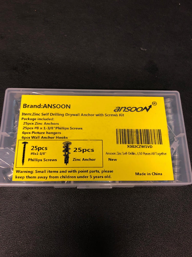 Ansoon Zinc Self-Drilling Drywall Anchors With Screws Kit 20 Pieces All Home 