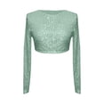 thumbnail image 2 of Womens Tops Sequin Top Glitter Party Club Jumper Long Sleeve Crew Neck Crop Skinny Sparkly Tee Crop Tops for Women, 2 of 5