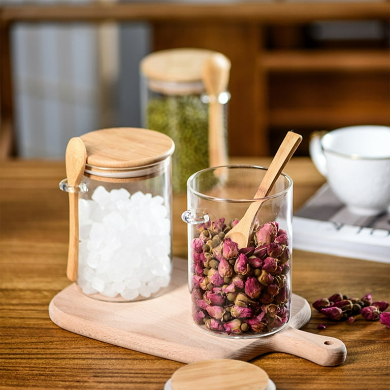 1 pcs Airtight Glass Jars with Bamboo Lids & Spoons, Borosilicate