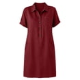thumbnail image 5 of QUNYINEY Faux Cotton Linen Casual Summer Dresses for Women Midi Red Short Sleeve Shirt Dress with Pockets Collared Button Loose Fit Dresses, 5 of 6