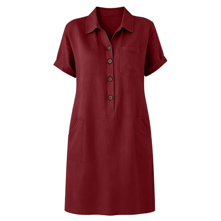 red button down midi dress Red Button-Front Collared Midi Dress