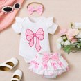 thumbnail image 2 of Baby Girl Clothes Outfit Baby Girl Clothes Baby Girl Summer Clothes Bow Embroidery Short Sleeve Romper Bodysuit Ruffle Shorts Headband 3Pcs Set Cute Outfits, 2 of 7