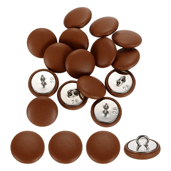 15 Pack Leather Covered Buttons, 18mm 28L Round Metal Shank Sewing Buttons Sew on for Clothes Coat Hats, Sofa Decoration, DIY Crafts Making, Light Brown