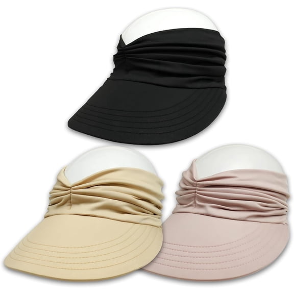 3 Pcs Wide Brim Sun Hat for Women, Foldable Beach Visor with Ponytail Hole, UV Protection Golf and Sport Cap