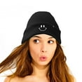 thumbnail image 3 of Dalix Embroidered Smile Face Beanie in Black, 3 of 5