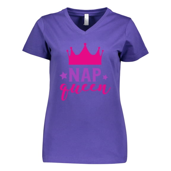 Inktastic Nap Queen, Princess, Crown, Stars, Sleep, Sleeping Women's V-Neck T-Shirt