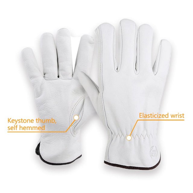 Guantes de trabajo, resistentes a las espinas, piel de oveja de alta calidad, guantes de jardín con muñeca elástica para hombres y mujeres, duraderos y absorbentes del sudor (S) oso de fresa Electrónica