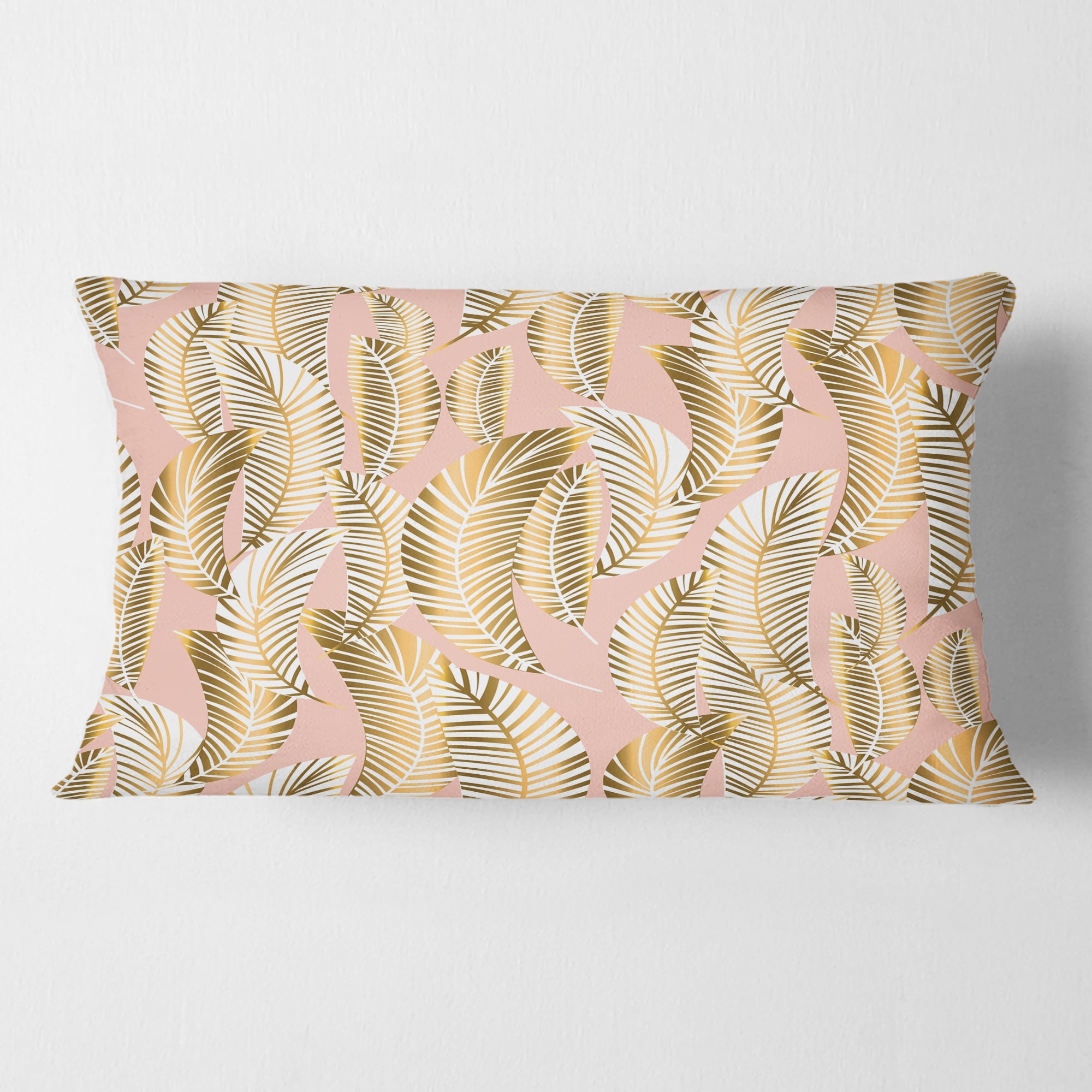 Designart Golden Palm Leaves I' Mid-Century Modern Throw Pillow - 12x20