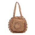 thumbnail image 1 of Bolso de playa circular de verano, Bolso de hombro tejido informal para fiestas navideñas (marrón oscuro), 1 of 9