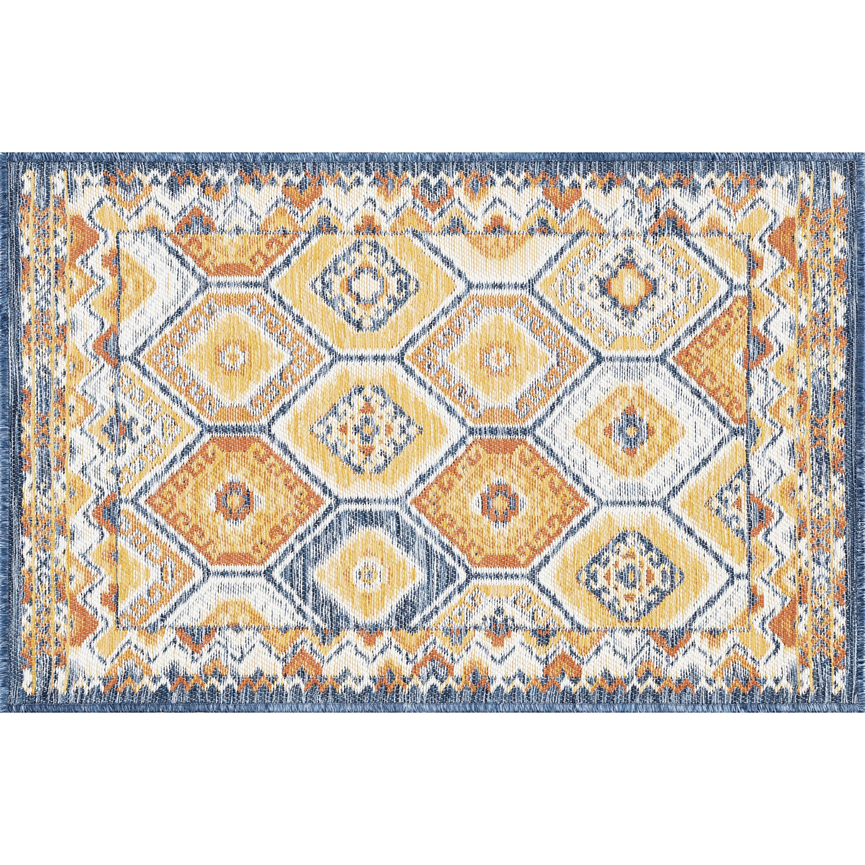 Bliss Rugs Geometric Indoor Outdoor Rug Low-Profile Reversible Floor Mat for Patio, Entrance, Front Door | Multi-Color, 2' x 3'