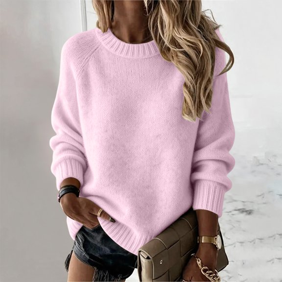Women's Sweaters 2026 Fall Crew Neck Long Sleeve Tops Fashion Clothing Business Dressy Casual Lightweight Knit Pullover Trendy Fall Winter Loose Basic Clothes