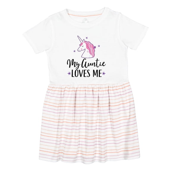 Inktastic My Auntie Loves Me Unicorn Girls Toddler Dress
