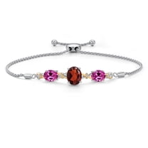 925 Silver & 10K Yellow Gold Red Garnet Pink Created Sapphire & Lab Grown Diamond Bracelet for Women | 6.16 Cttw | Gemstone January Birthstone | Oval 10X8MM and 8X6MM | Fully Adjustable 9 inch