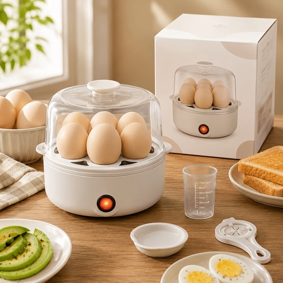 Electric Rapid Egg Cooker, 7 Eggs Large Capacity Multi-Purpose Steamer & Poacher, Adjustable Doneness For Soft/Medium/Hard Boiled Eggs, Ideal Family Kitchen Appliance For Meal Preparation