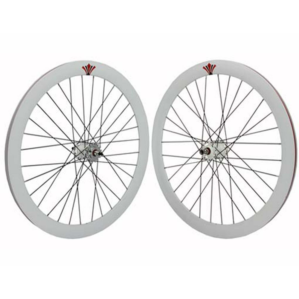 700c V 51mm Alloy Wheel Set Sealed Bearing 14G White. Bicycle wheel