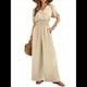 thumbnail image 3 of Mono de Mujer de Corta con Cuello en V, Elegante, Informal, con Pierna y Pantalones. Beige M, 3 of 9