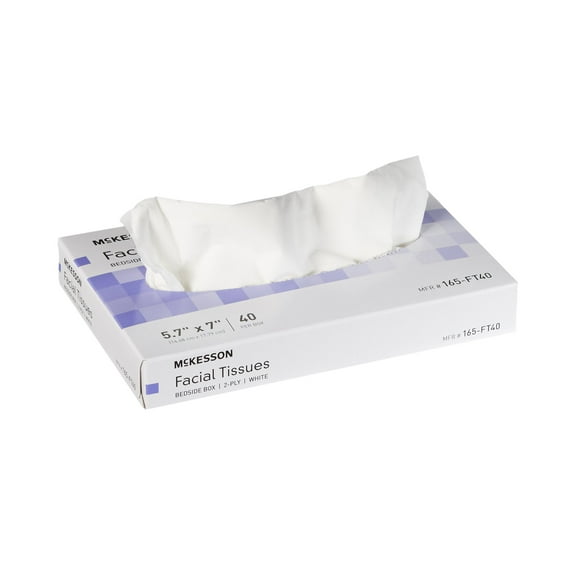 McKesson Facial Tissues - Soft, Gentle 2-Ply, Dry Wipe - 5.7 in x 7 in, 40 Count, 1 Pack