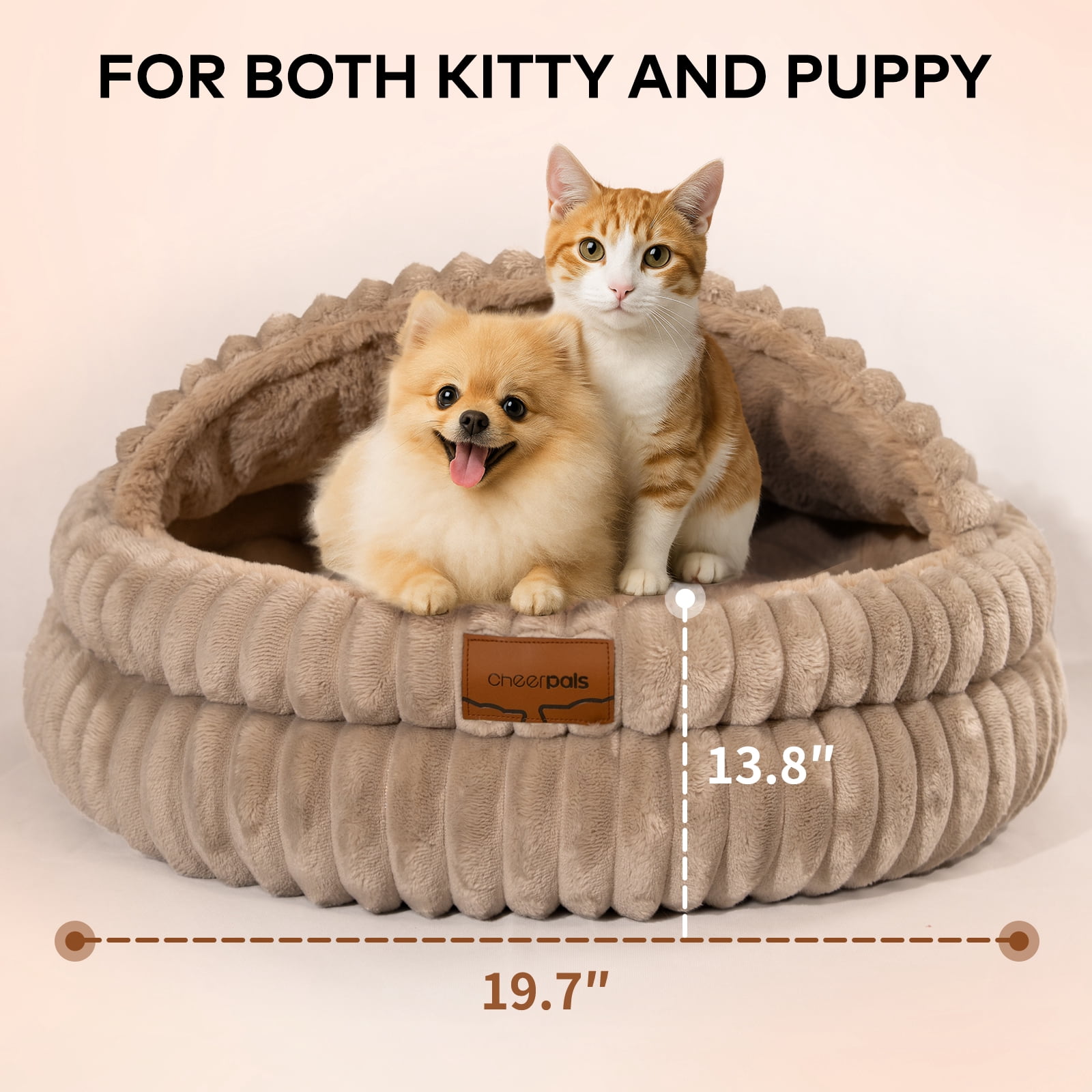 CheerPals Pet Cave, 20in Fluffy Soft Covered Cat Bed for Indoor Kitty Puppy(Light Gray)