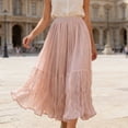 thumbnail image 2 of Arlun Maxi Skirts for Women Elastic High Waisted A Line Long Layered Tutu Mesh Ruffles Tiered Flowy Elegant Skirt for Spring and Summer Pink One Size, 2 of 4