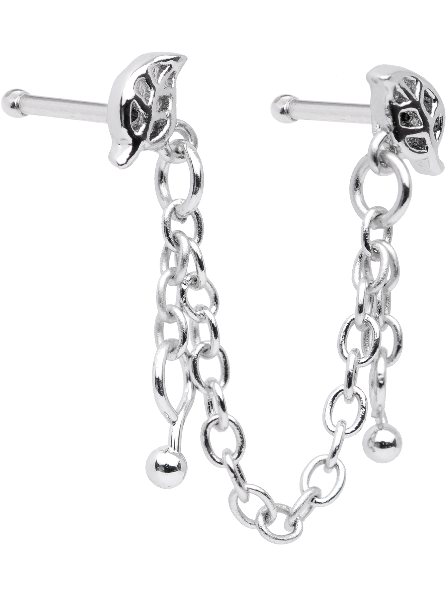 Body Candy Womens 20G Steel Nose Ring Fall Leaves Chain Dangle Double