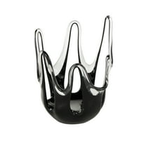 DecMode 10" Abstract Black Glass Vase with Wavy Oval Cutouts