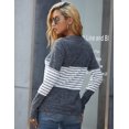 thumbnail image 4 of Women's Long Sleeve Round Neck Elbow Patched Color Block Stripe Shirt Tops, 4 of 7