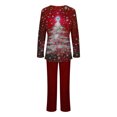 thumbnail image 4 of Sriper Lounge Sets for Women Family Christmas Pajama Cotton Long Sleeve Tops Tree Printed Comfy V-Neck Shirt Soild Color High Waisted Long Pants Ladies Loungewear Homewear Pjs Matching Clothes, 4 of 5