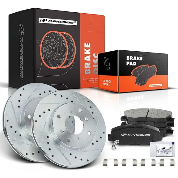 A-Premium 10.24 inch(260 mm) Front Drilled and Slotted Disc Brake Rotors   Ceramic Pads Kit Compatible with Select Honda Models - Accord 1998 1999 2000 2001 2002 L4 2.4L, 6-PC Set