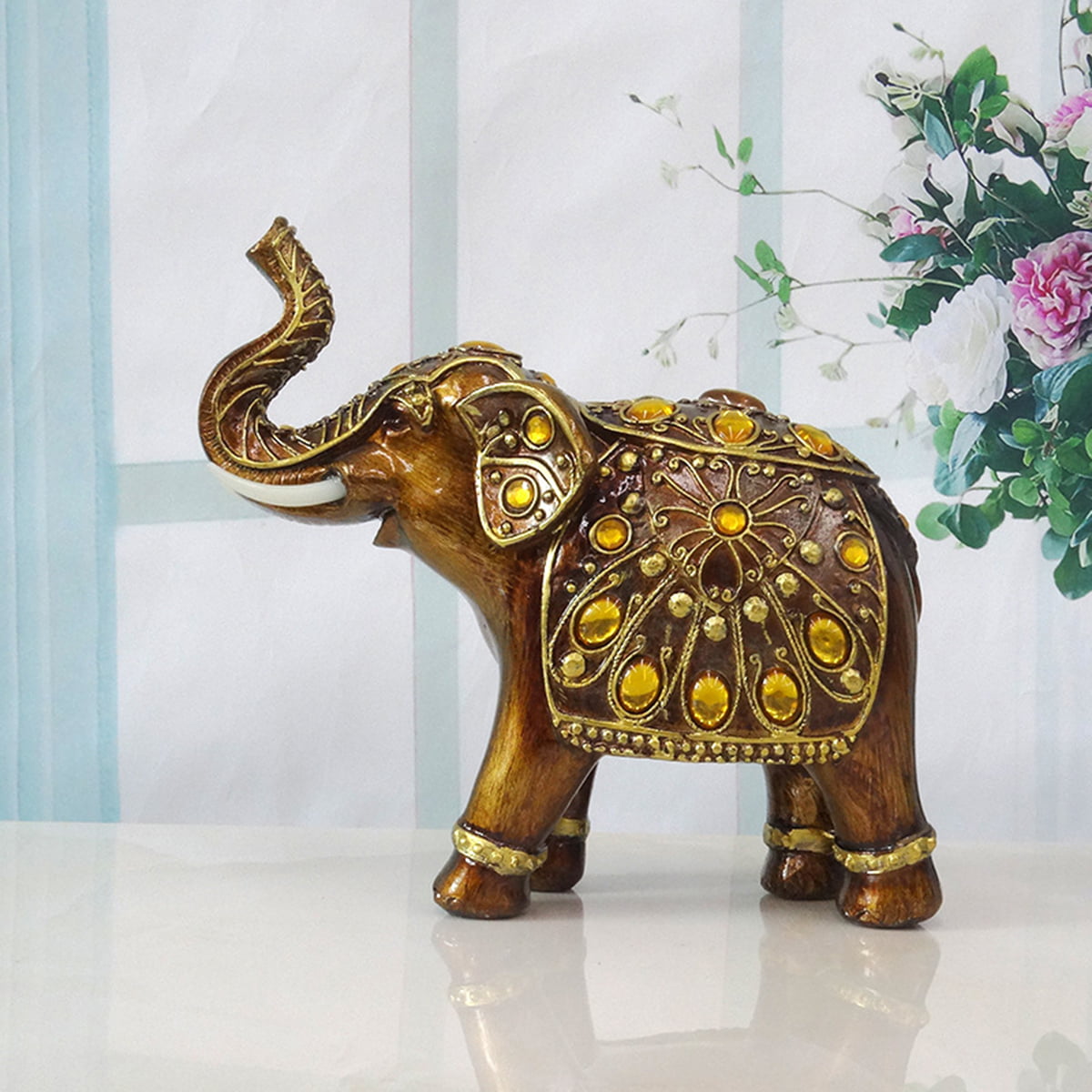 Vintage Copper Bullfighting ANIMAL Carved Elephant Statue Home Decor Ornament 