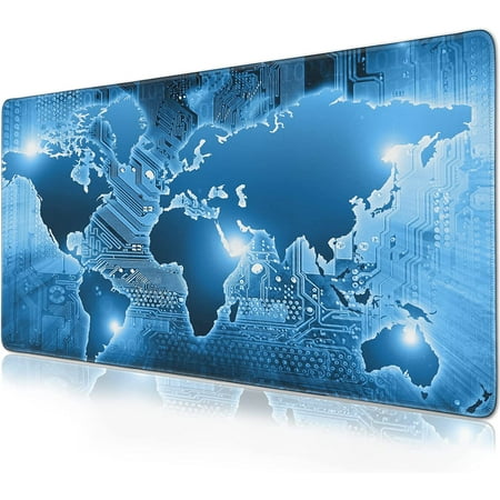 World map Mouse Pad (31.5x15.7 in) Extended Circuit Board Gaming Mouse Pad Non-Slip Rubber Base Cute Mouse pad with Stitched Edges Full Desk Mousepad XXL