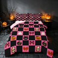 thumbnail image 2 of Homewish Pink Bow Skull Plaid Queen Comforter Set for Girls, Kawaii Ghost Cat Pumpkin Comforter Sets Queen, Hot Pink Black Orange, Pink Reversible, 3 Pieces 1 Comforter and 2 Pillowcases, 2 of 6