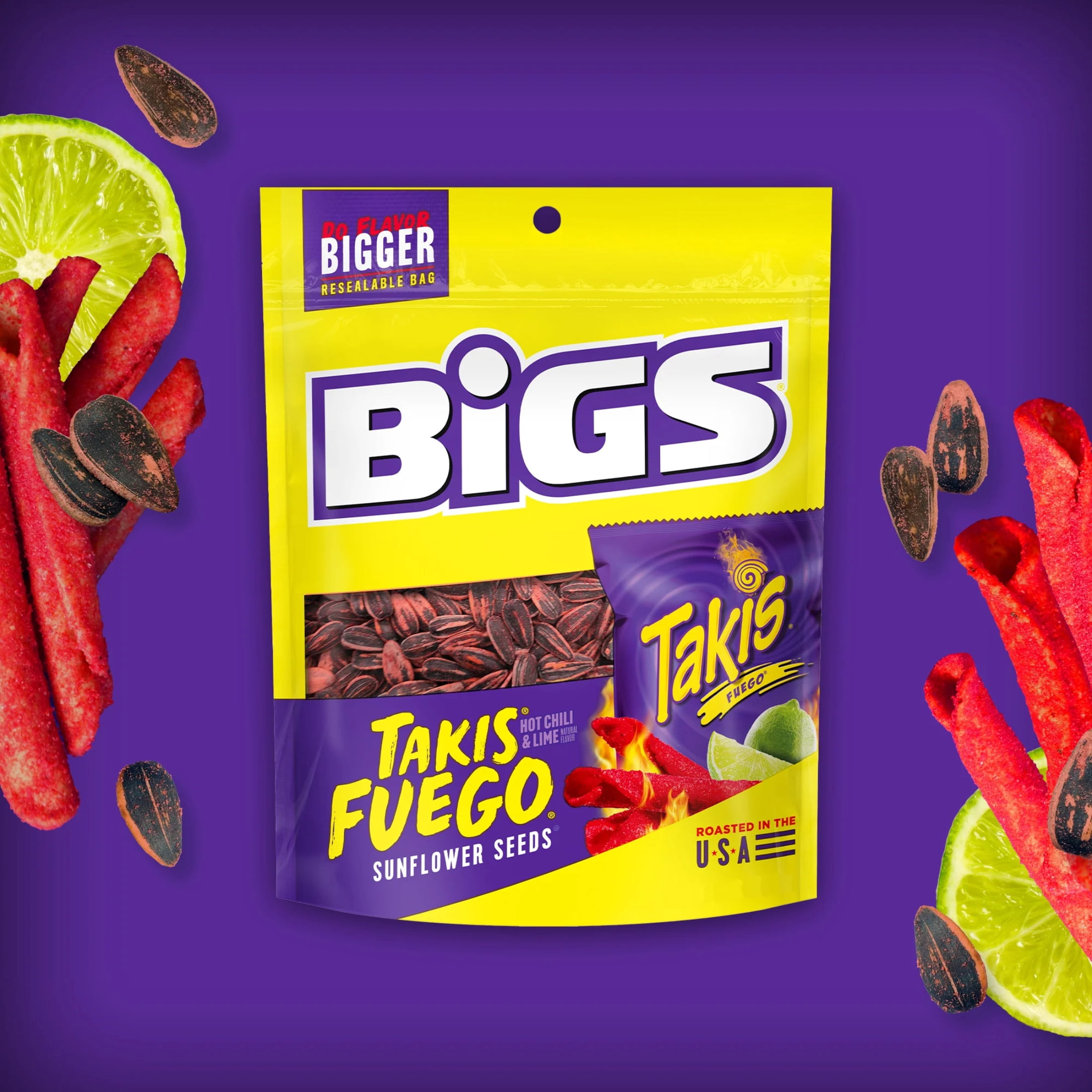 BIGS Takis Fuego Sunflower Seeds Hot Chili Lime Flavor, Keto Friendly Snack for Home Office Movie Night Travel Entertainment Camping Picnic and On The Go Snacking 3.63oz Resealable Bags Pack of 6