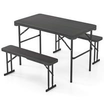 NNYYS Picnic Table with 2 Benches, 3 Piece Folding Picnic Table Set with HDPE Tabletop, Sturdy Metal Frame, 4 Person Plastic Folding Table for Indoor Outdoor Use