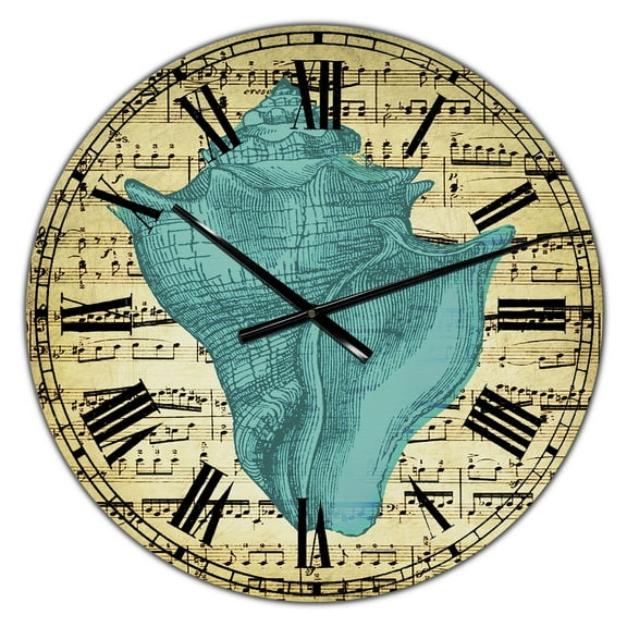 Designart Oversized Blue Analog Round Coastal Modern Nautical Wall Clocks, CLM25716-C23