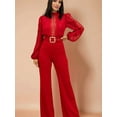 thumbnail image 4 of Women Elegant Jumpsuit Formal Sex-Y High Necked Long Sleeved Casual Straight Pantsbusiness Party Jumpsuit Red S, 4 of 9