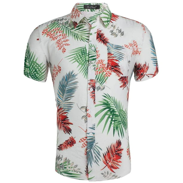 Blusa de camisa de manga corta con solapa de moda informal con patrón estampado para hombre Pompotops oipoqjl47129
