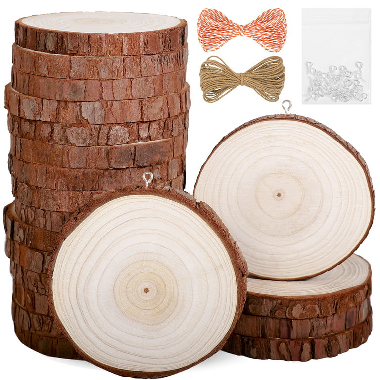 Rustic Natural Wood Slices 20Pcs 3.1-3.5 inches Large Unfinished Wood Kit  with Small Eye Rings Wood Rounds Coaster Wooden Circles for Arts Christmas Wood  Crafts Ornaments Wedding DIY Crafts 
