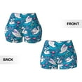 thumbnail image 3 of Sikiie Swan On The Pond Print Workout Shorts Women Scrunch Butt Gym Shorts Seamless High Waist Tummy Control Yoga Biker Athletic Shorts, 3 of 5